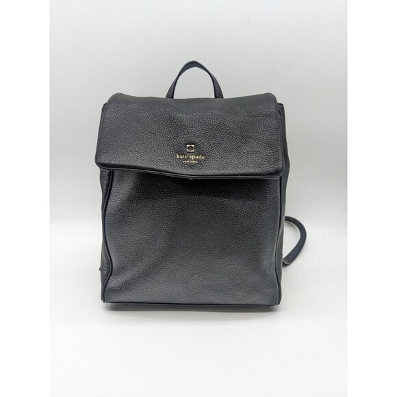KATE SPADE NY genuine pebbled leather medium backpack- BLACK - Picture 2 of 12